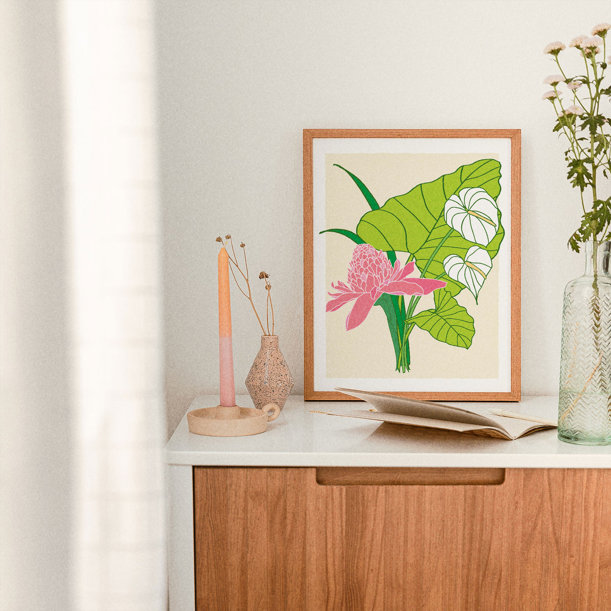 Tara Bouquet (Taro, Pink Ginger &amp; Anthurium) • Art Print