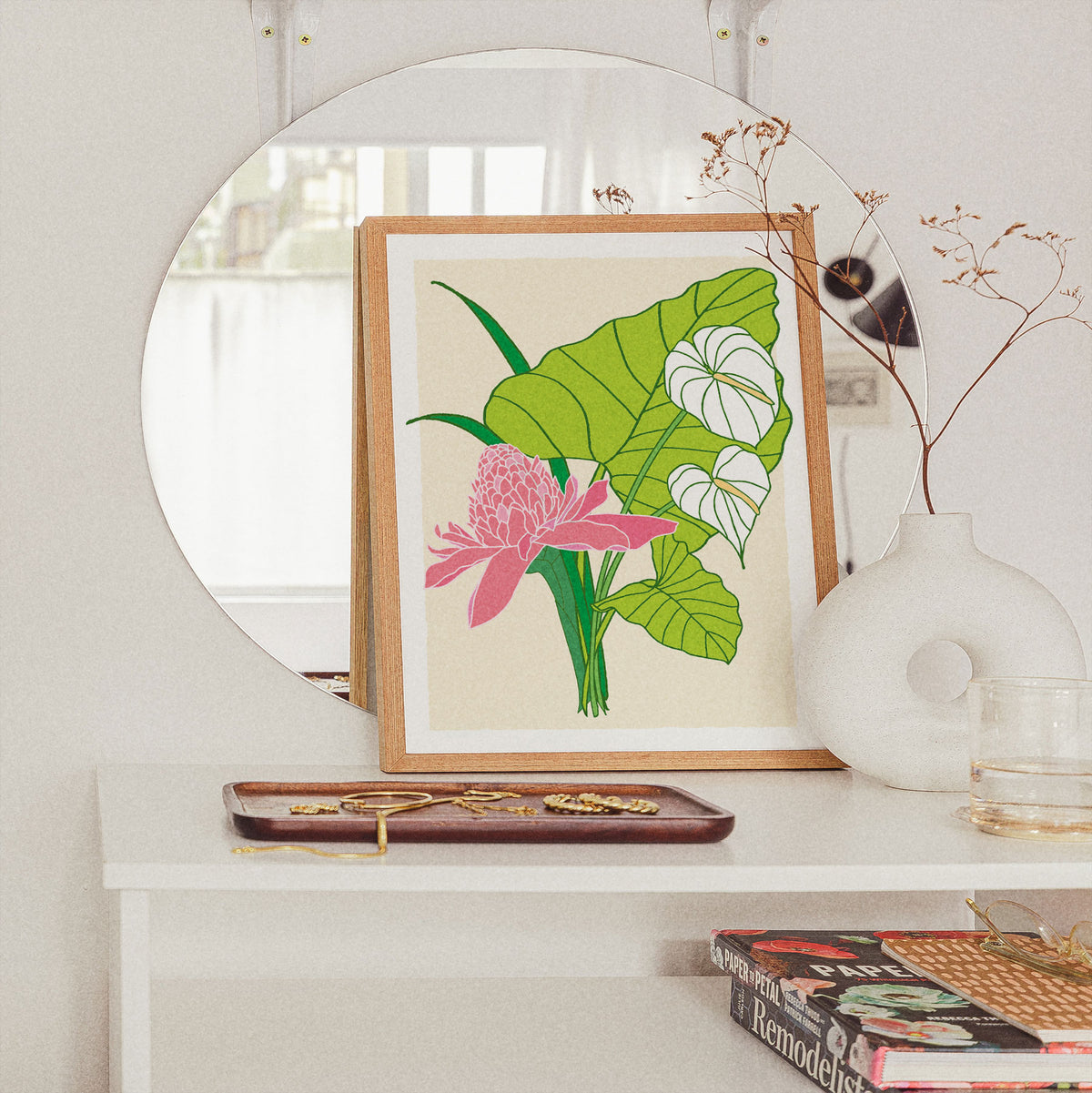 Tara Bouquet (Taro, Pink Ginger &amp; Anthurium) • Art Print