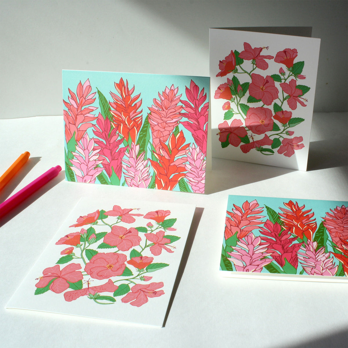 Pink Hibiscus Cluster Everyday Card Set