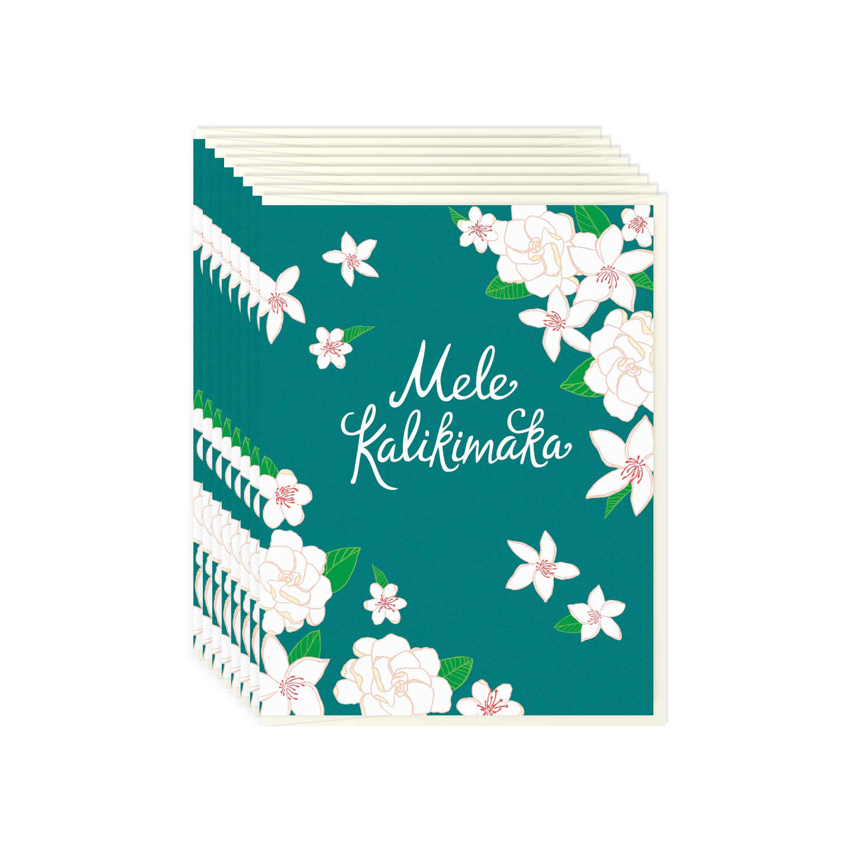 Mele Kalikimaka White Flowers - Card Set
