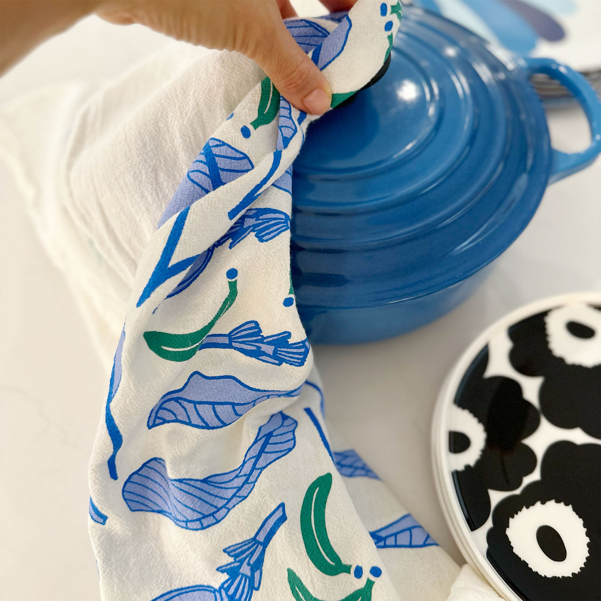 Banana Leaf Tea Towel - Periwinkle