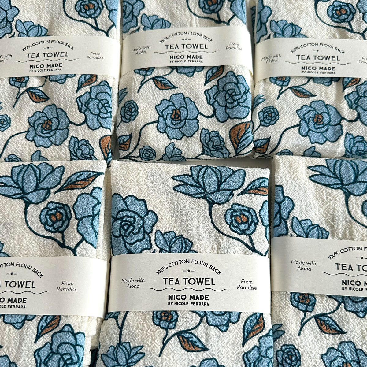 Gardenia Tea Towel - Hazy Blue