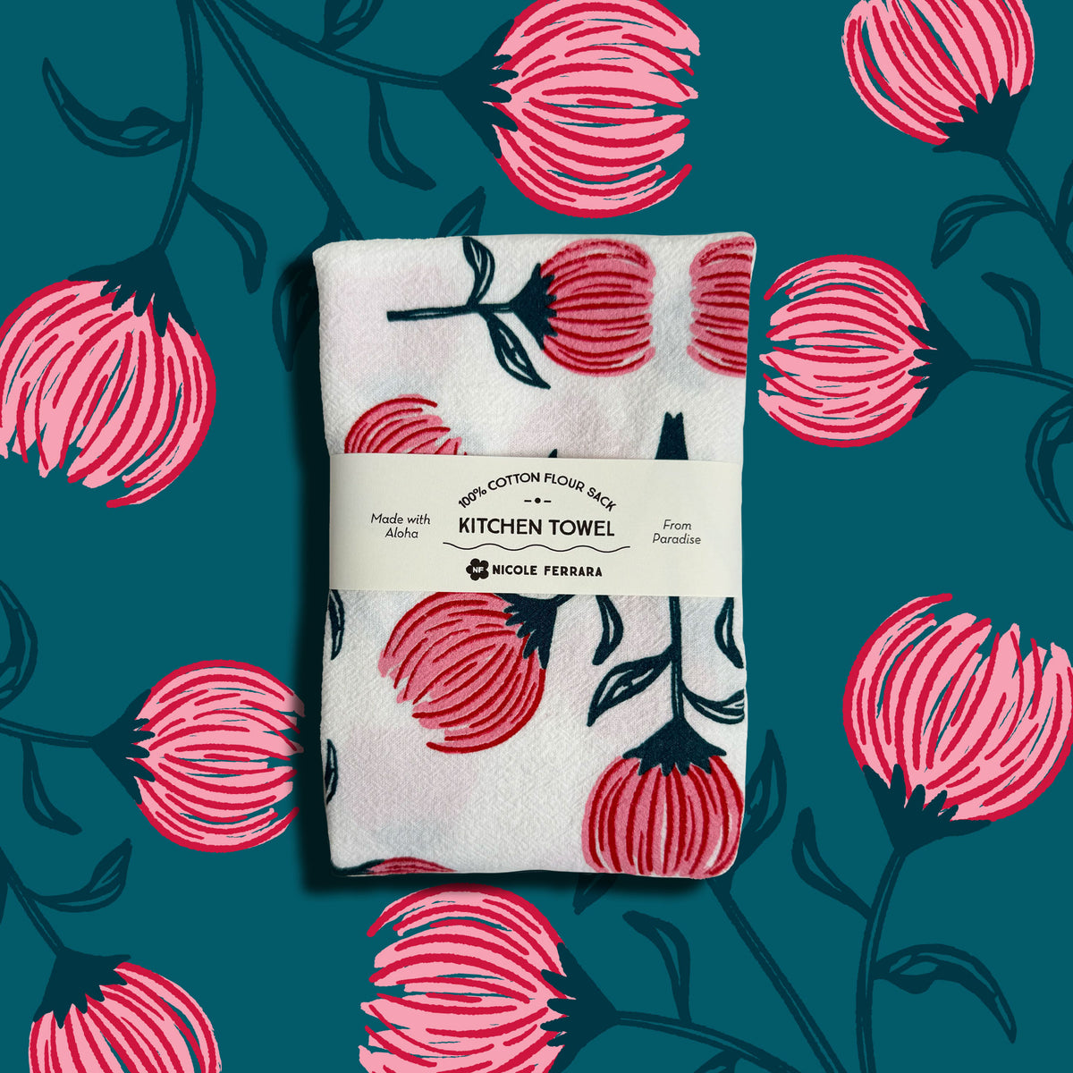 Protea Eloise Tea Towel - Red